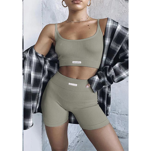 Solid Color Tight & Sleeveless Crop Top Set