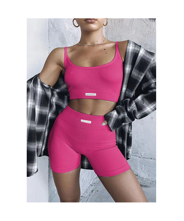 Solid Color Tight & Sleeveless Crop Top Set