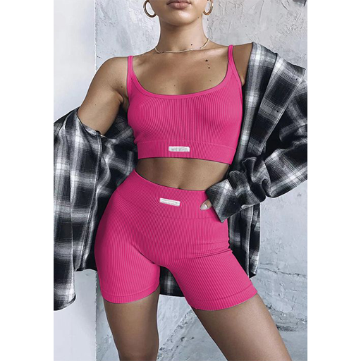 Solid Color Tight & Sleeveless Crop Top Set