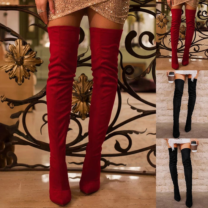 Suede Thigh High Sock Chunky Boots