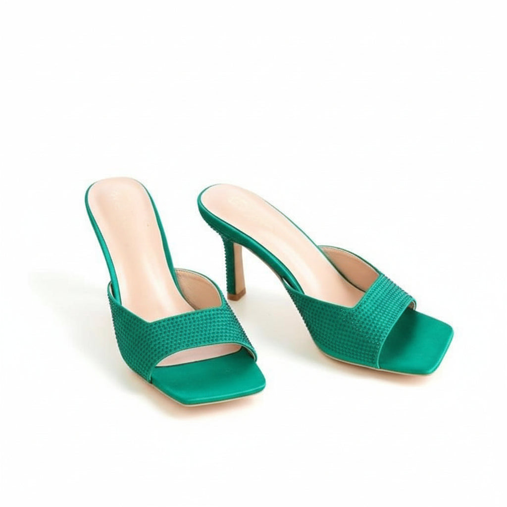 Rhinestone Short Heel Sandals