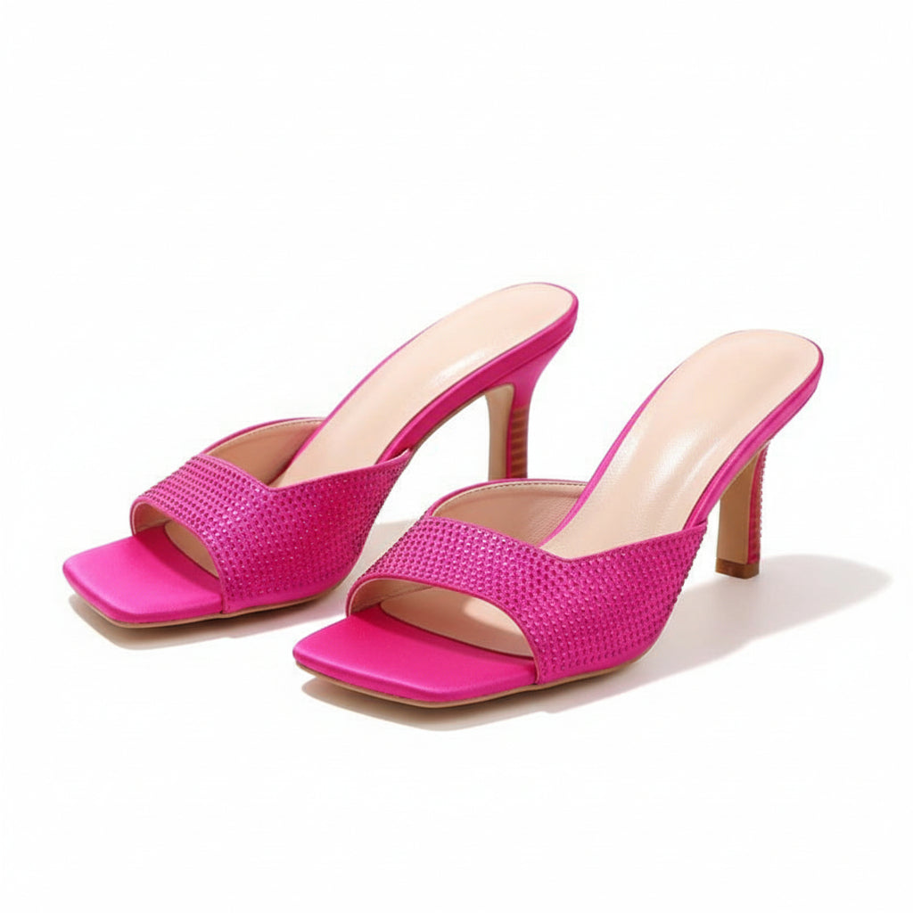 Rhinestone Short Heel Sandals