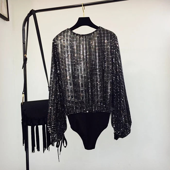 V Collar Drawstring Bodysuit