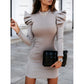 Winter Puff Sleeve Vintage Knitted Dress