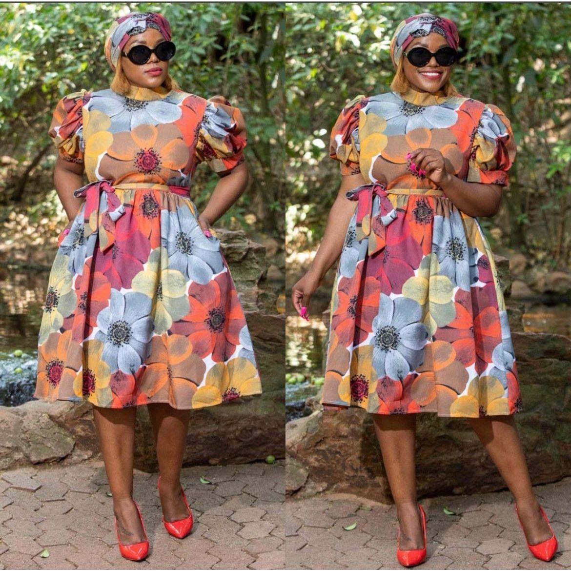 Short Sleeve High Waist Printed Dress