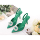 Rounded Rhinestone Short Heel Sandals