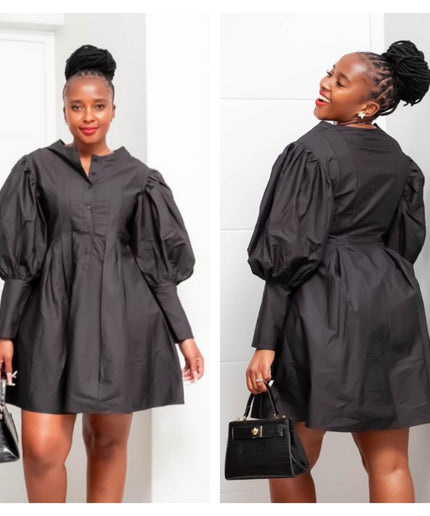 Casual Loose Round Neck Puffy Sleeve Dress