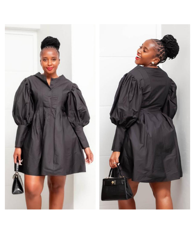 Casual Loose Round Neck Puffy Sleeve Dress