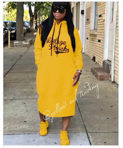 Vintage Hooded Sweater Dress - YELLOW SUB TRADING 