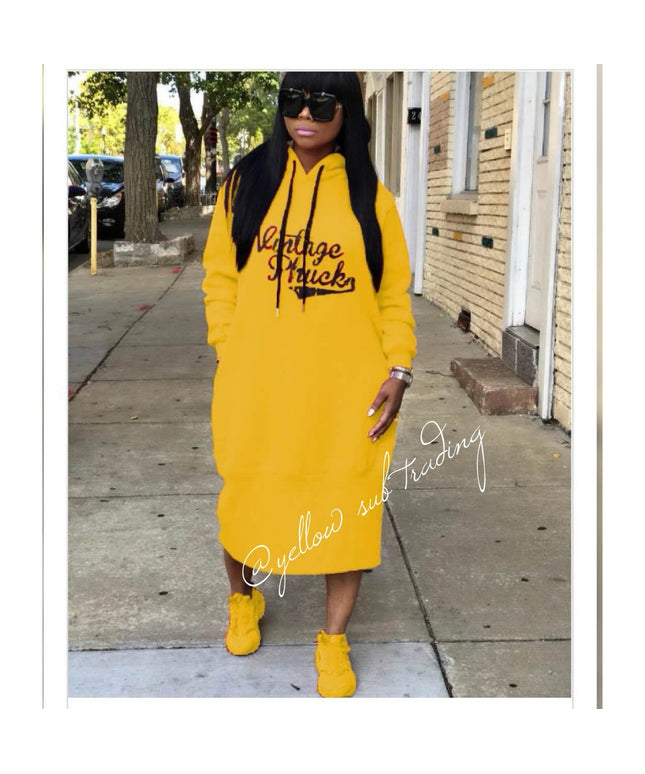 Vintage Hooded Sweater Dress - YELLOW SUB TRADING 