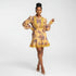 V-Neck Long sleeve print Mini Dress  - YELLOW SUB TRADING 
