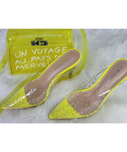 Pointed Toe Crystal Hell Shoes - YELLOW SUB TRADING 