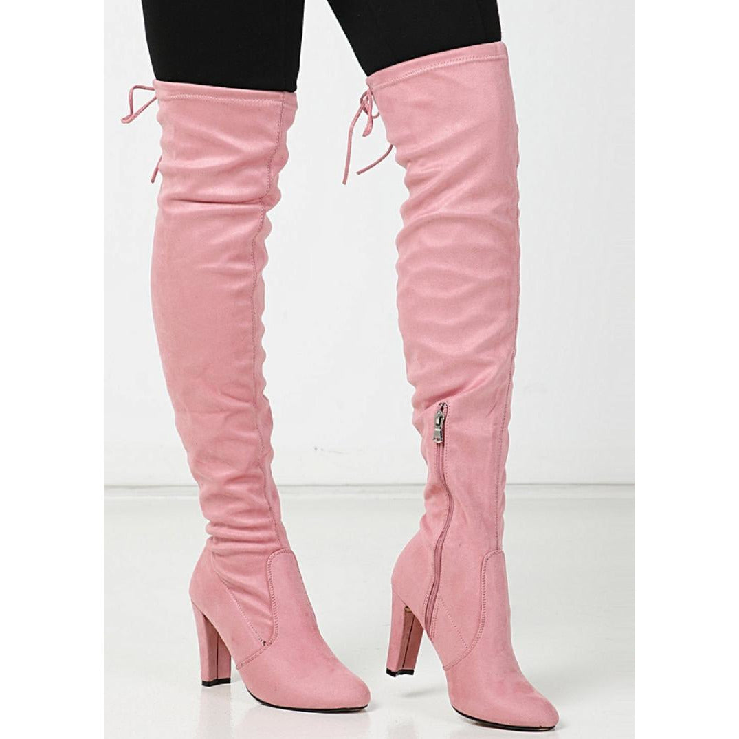 Suede Thigh High Sock Chunky Heel Boots - YELLOW SUB TRADING 