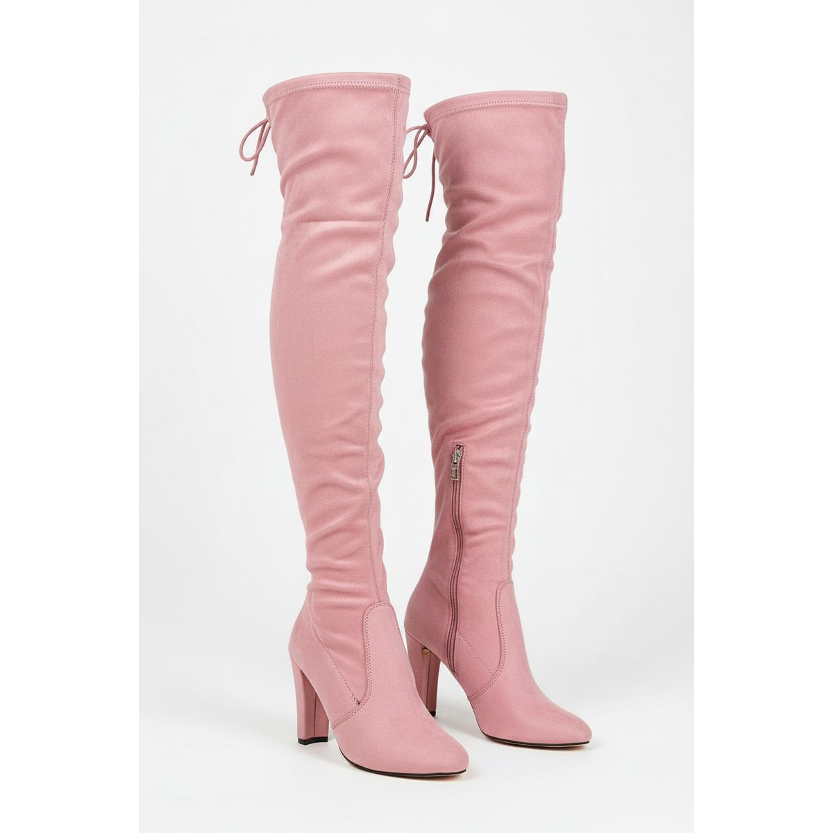 Suede Thigh High Sock Chunky Heel Boots - YELLOW SUB TRADING 