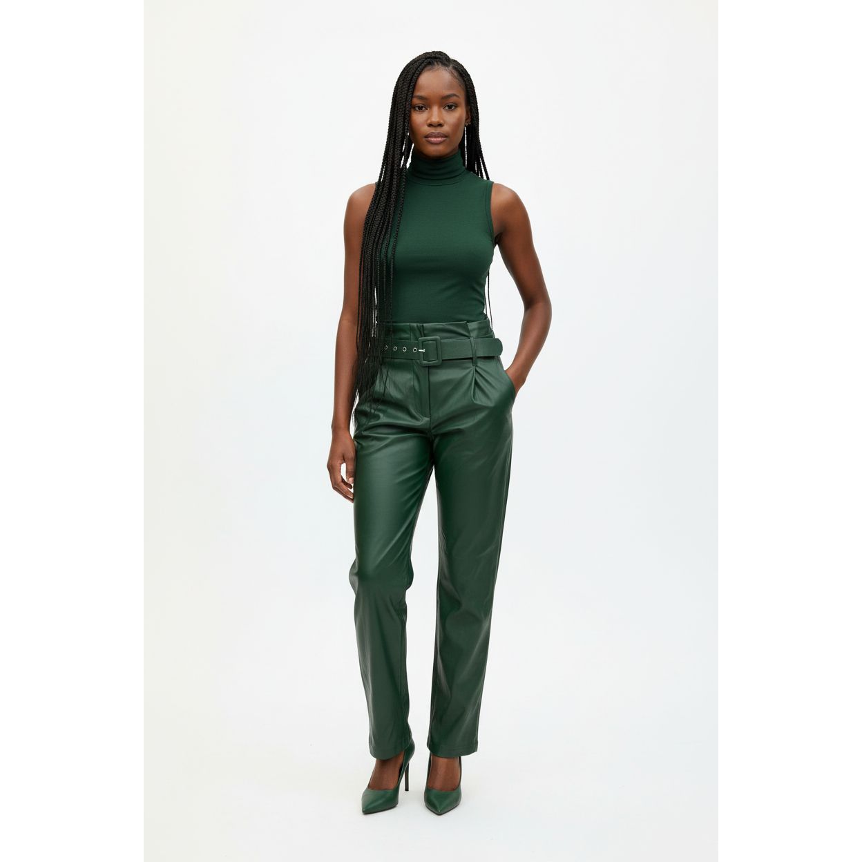 faux leather pants-high waist 