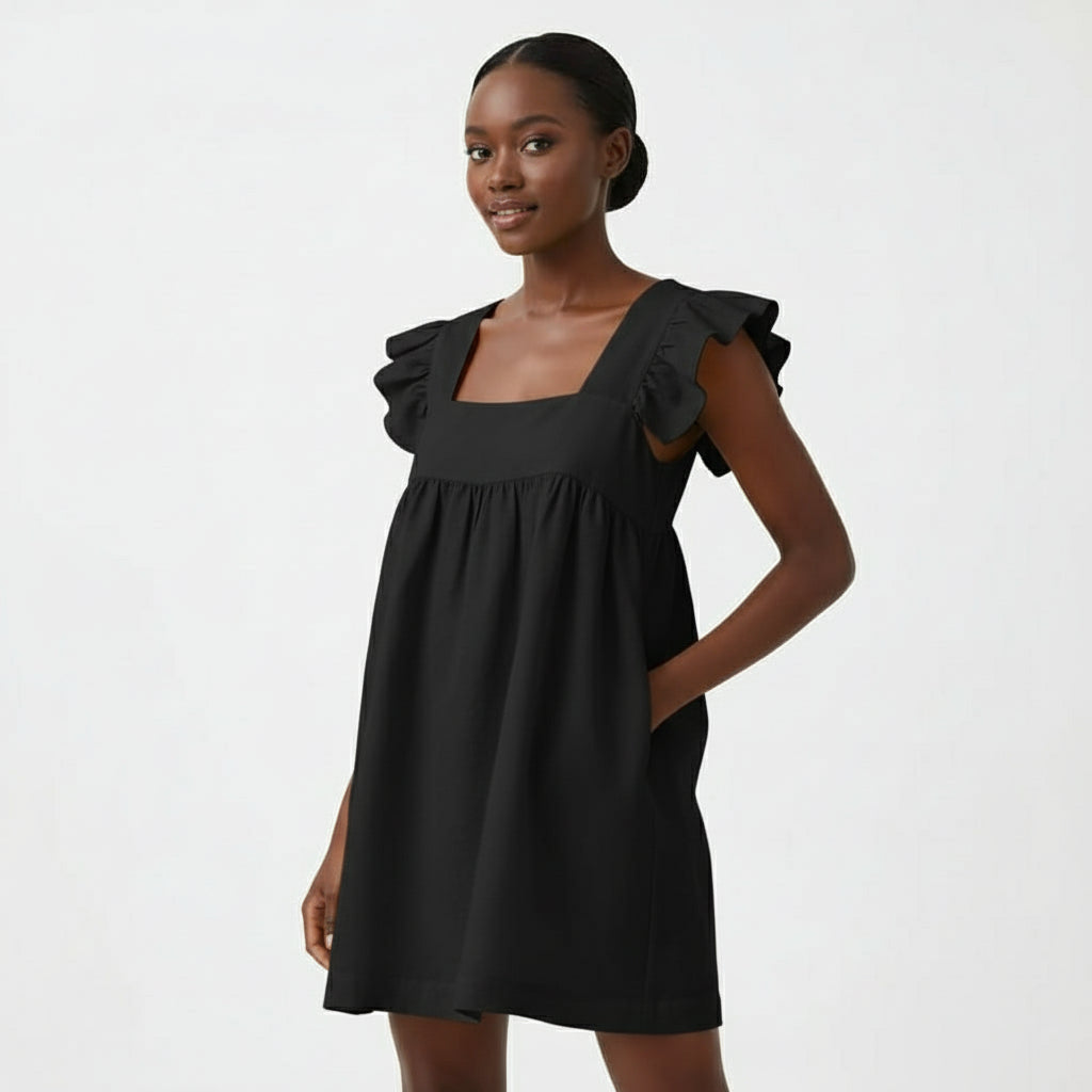 Butterfly Sleeve Square Neck Mini Dress