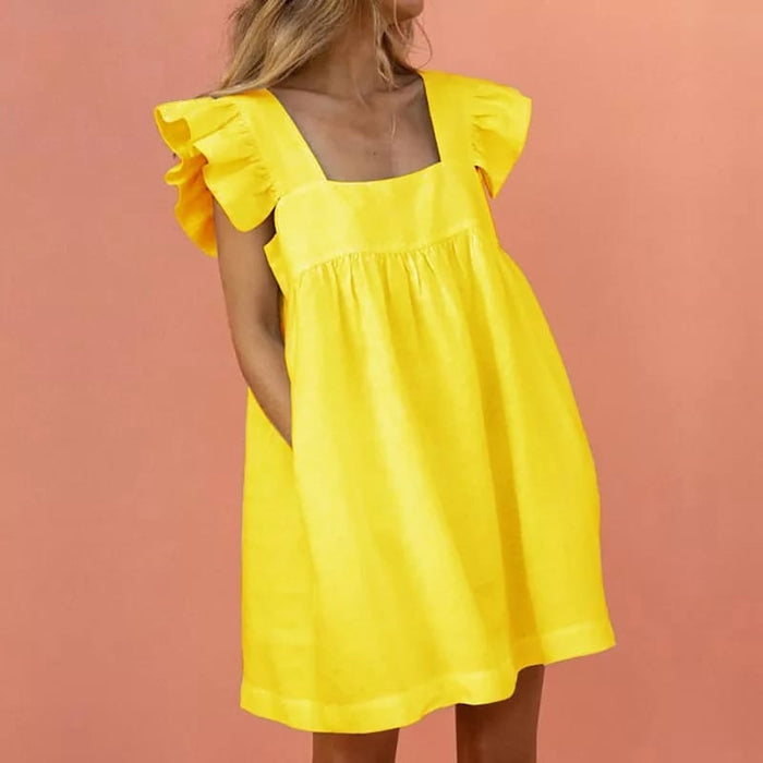 Butterfly Sleeve Square Neck Mini Dress