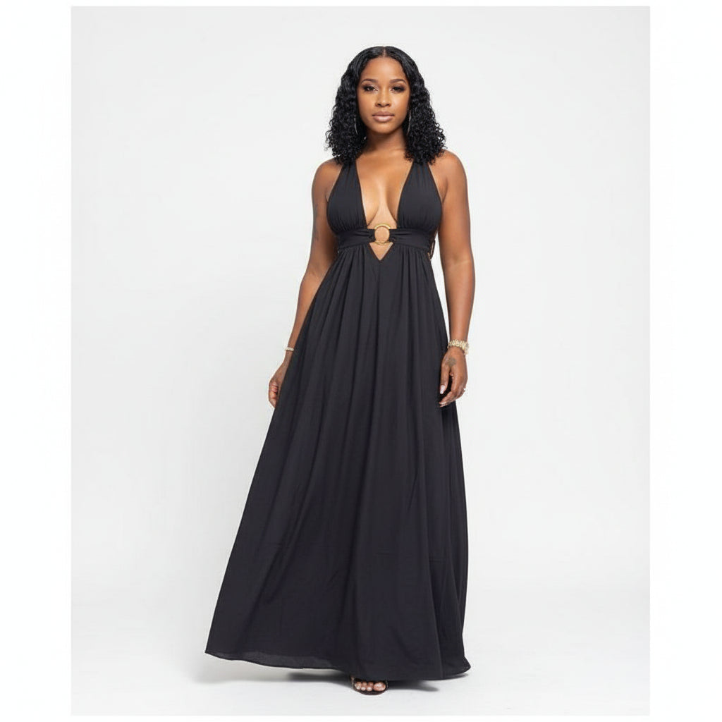 Deep V-Neck Sleeveless Maxi Dress 