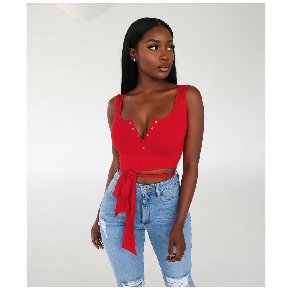Wrap around V-Neck Crop Top 