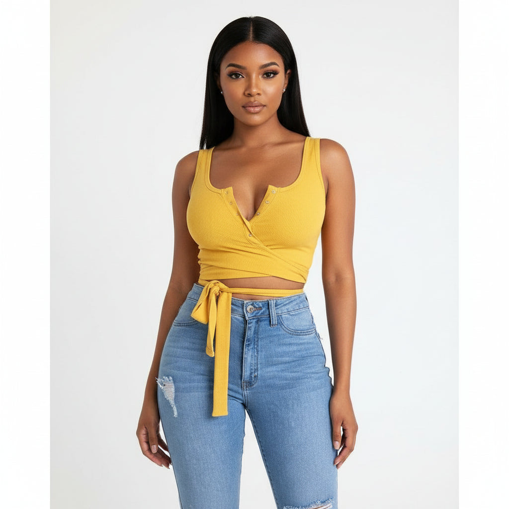 Wrap around V-Neck Crop Top 