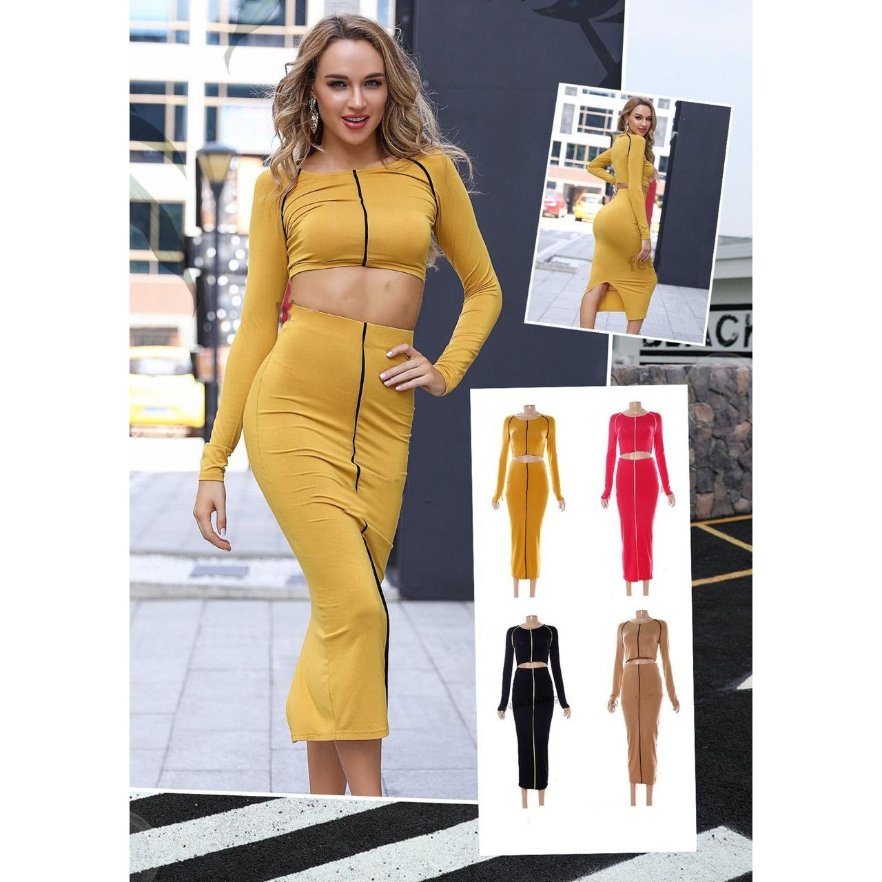 Sosy High Waisted Skirt & Long Sleeve Top Set 