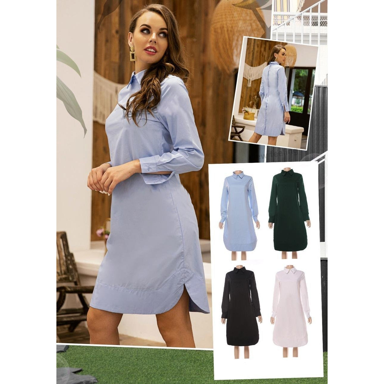 Back button Irregular Shirt Dress 