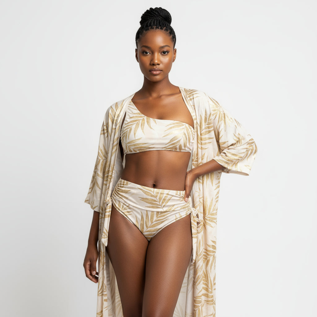 leaves print 3pcs bikini Set