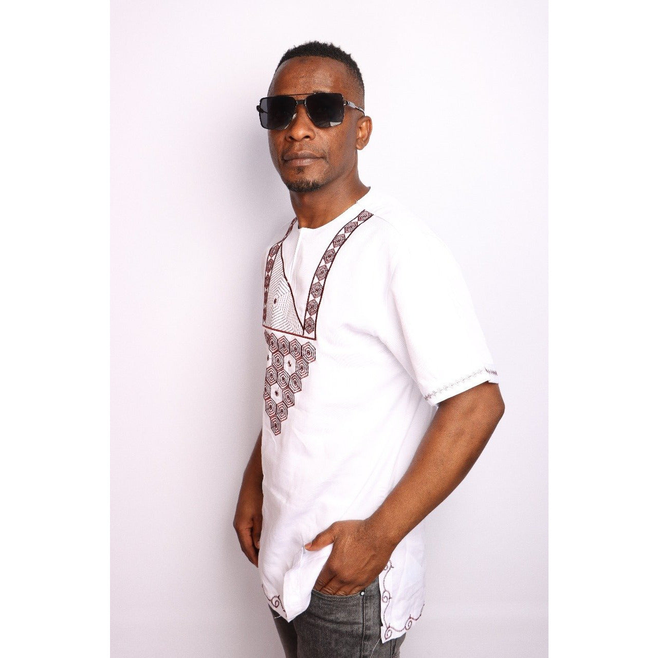 Mens African Vintage Embroidered T-Shirt