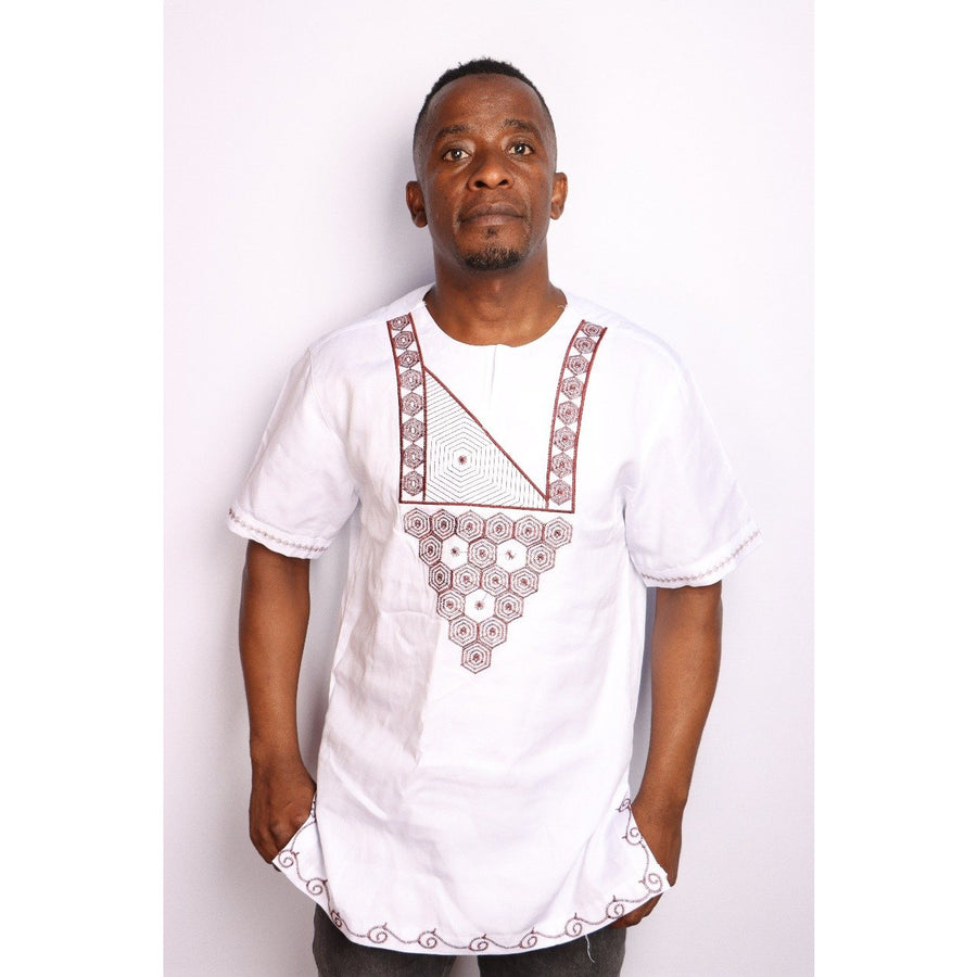 Mens African Vintage Embroidered T-Shirt