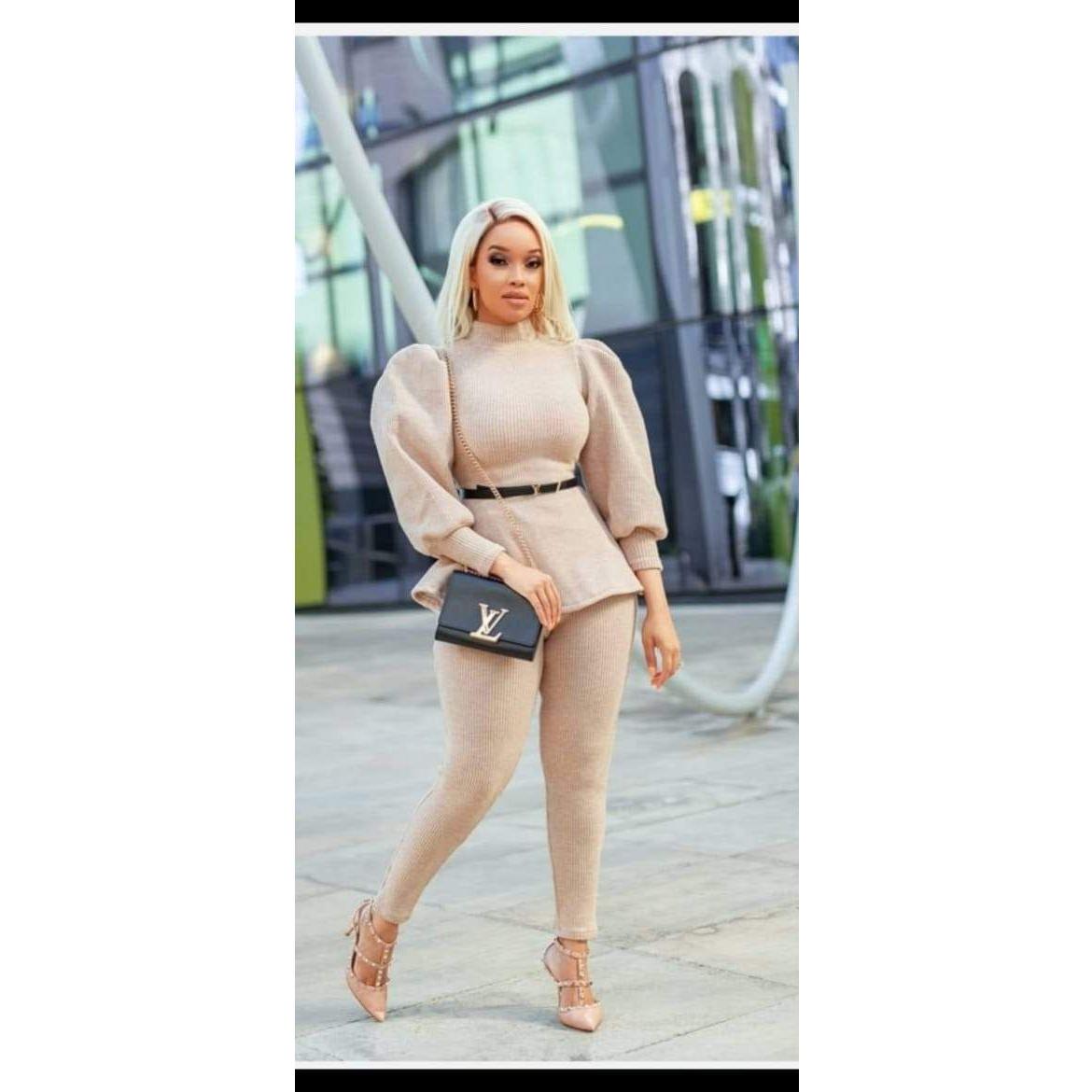 Lantern Sleeve Waist Belt Ruffles Chic Sets