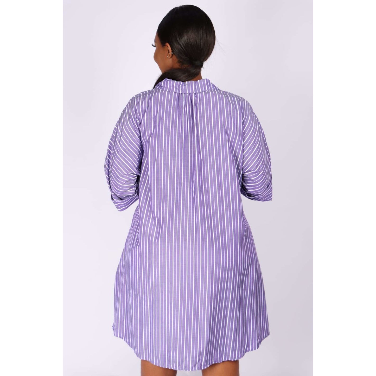 V-Neck Striped Bubble Shirt Dress 