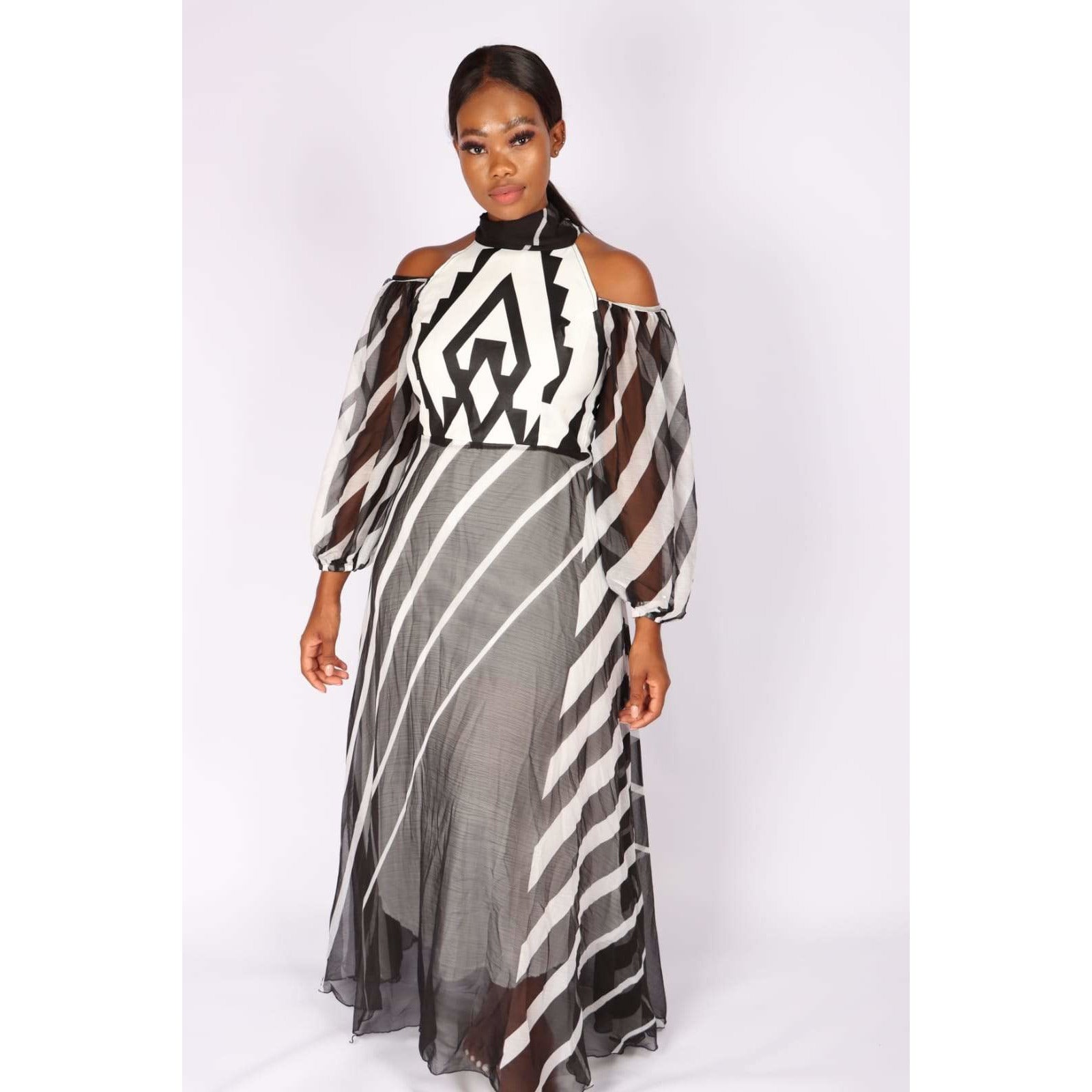 Cut off The Shoulder Irregular Striped Dress