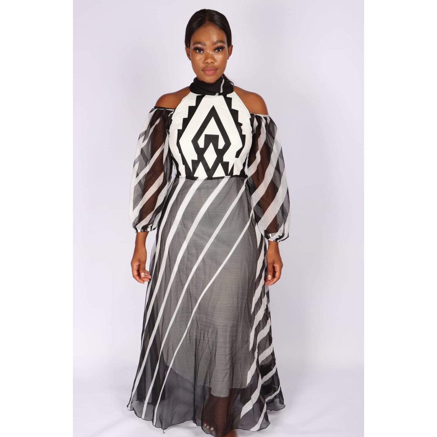 Cut off The Shoulder Irregular Striped Dress