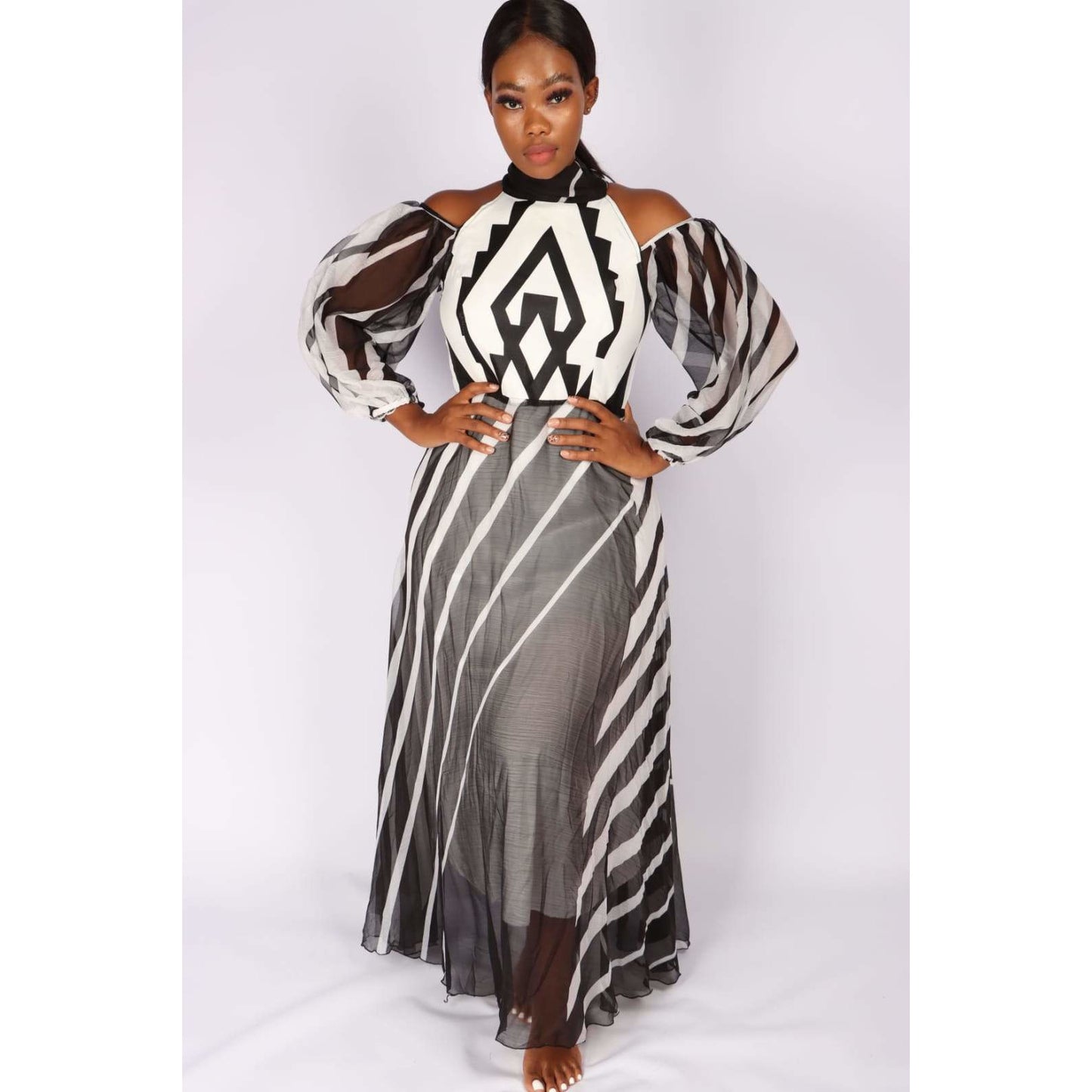 Cut off The Shoulder Irregular Striped Dress