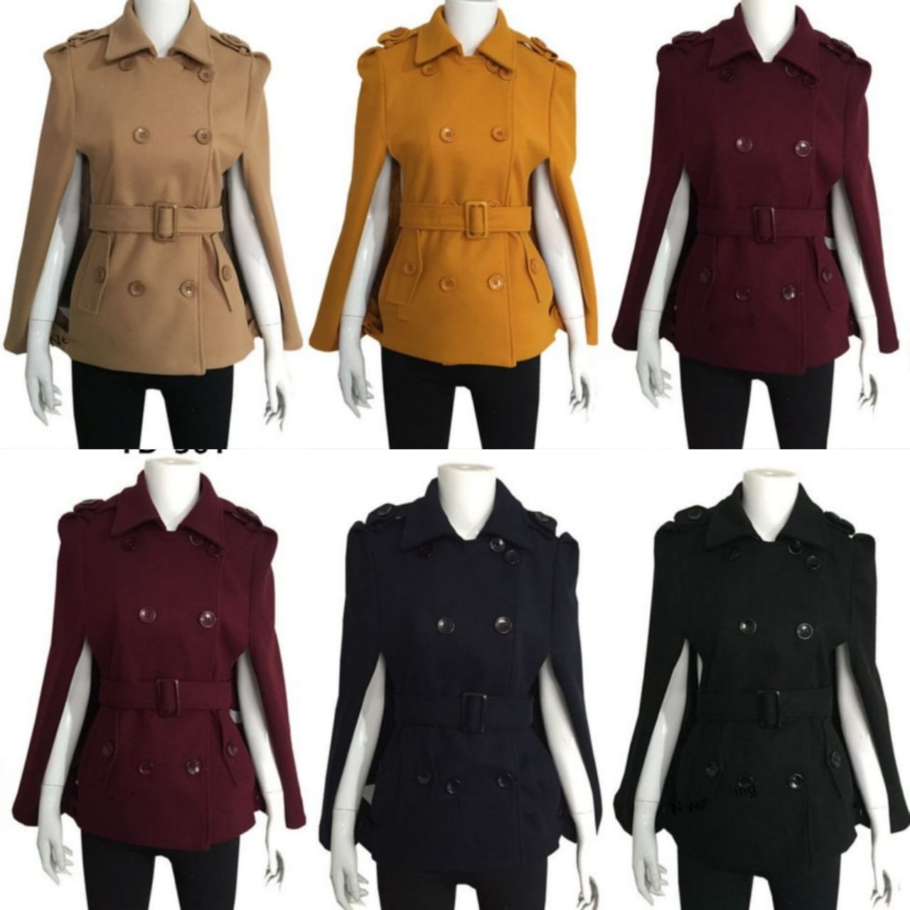 Winter Turn down Collar Belted Cape Coat 