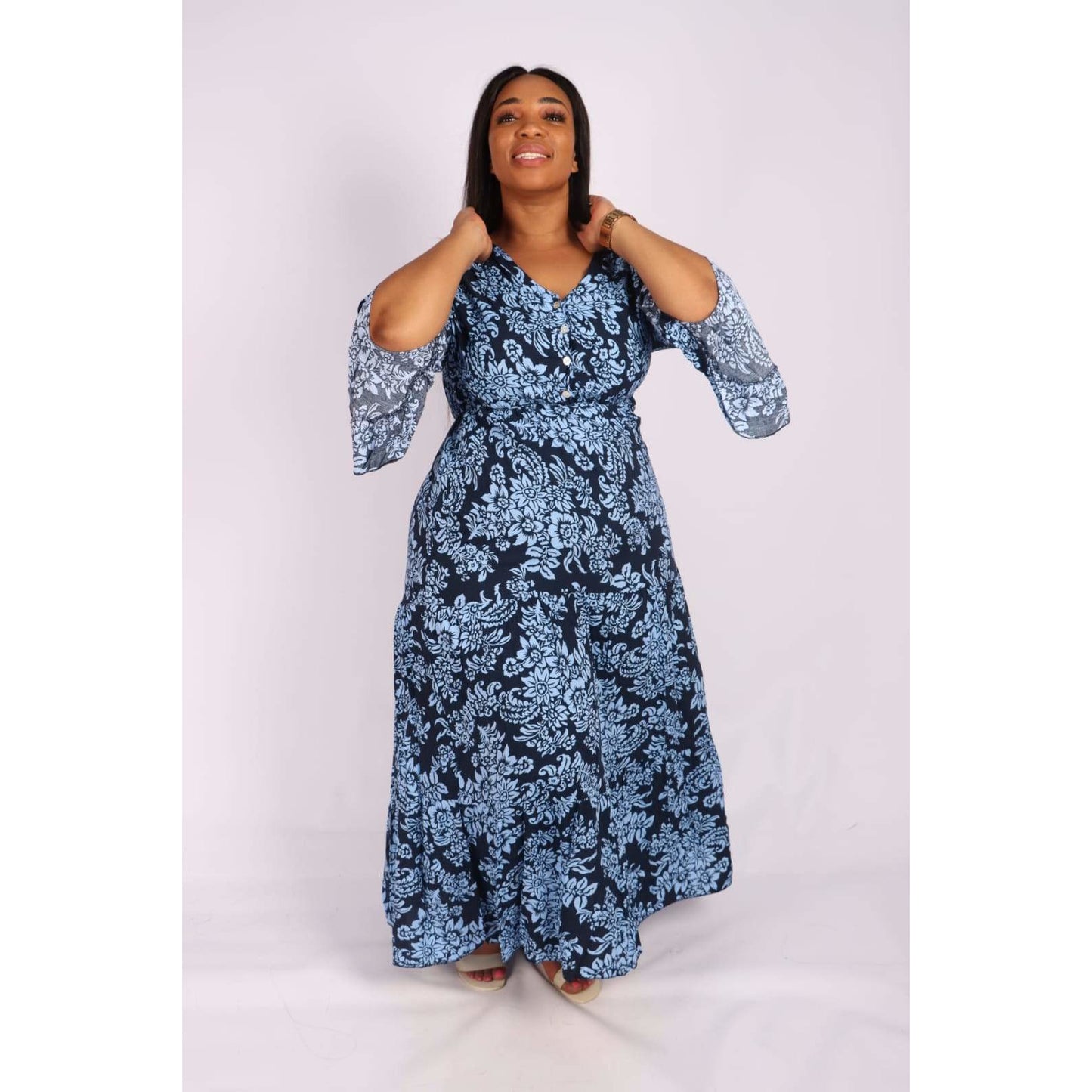 V-Neck Long sleeve Maxi Dress 