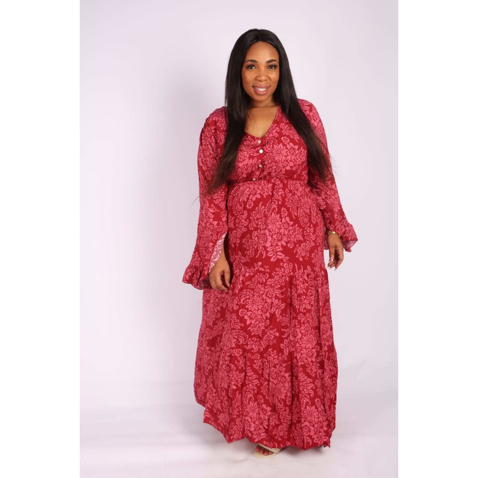 V-Neck Long sleeve Maxi Dress 