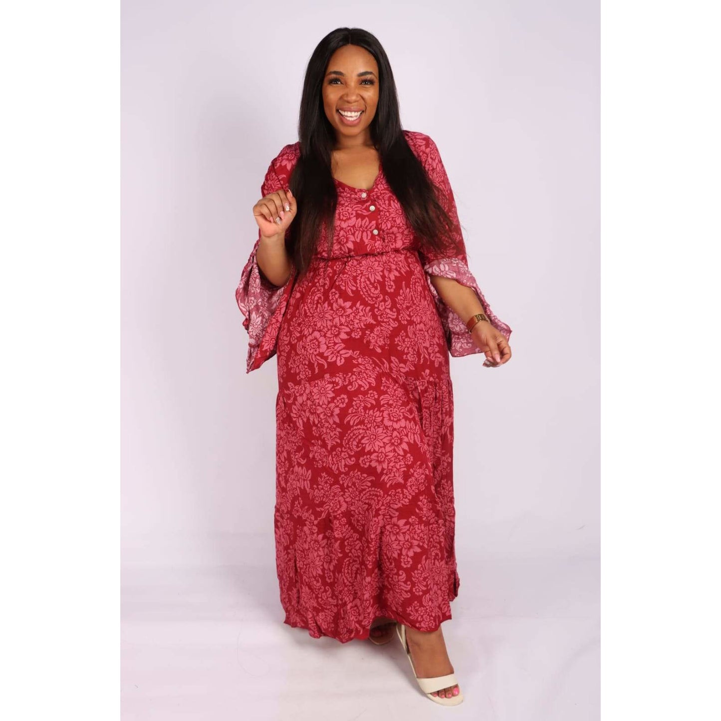 V-Neck Long sleeve Maxi Dress 