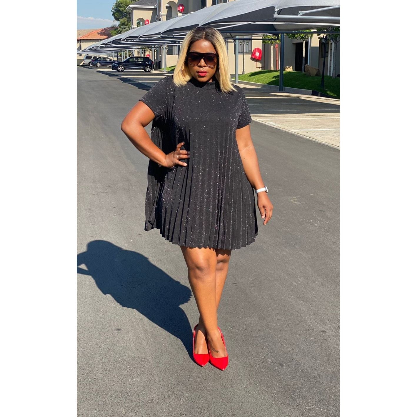 Glitter Short Sleeve Mini Bubble Dress