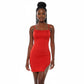 Red dress on a mannequin against a white background