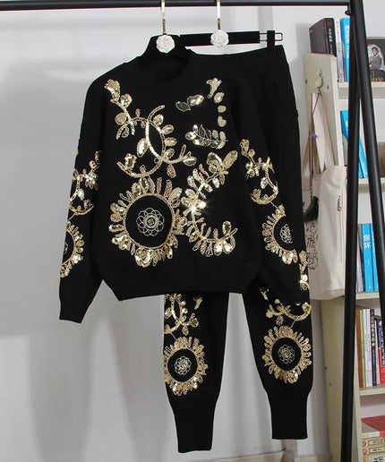 Sequins Knit Sweater + Pant Sets