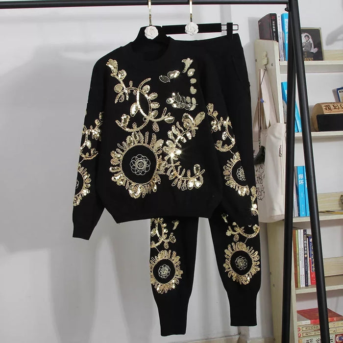 Sequins Knit Sweater + Pant Sets