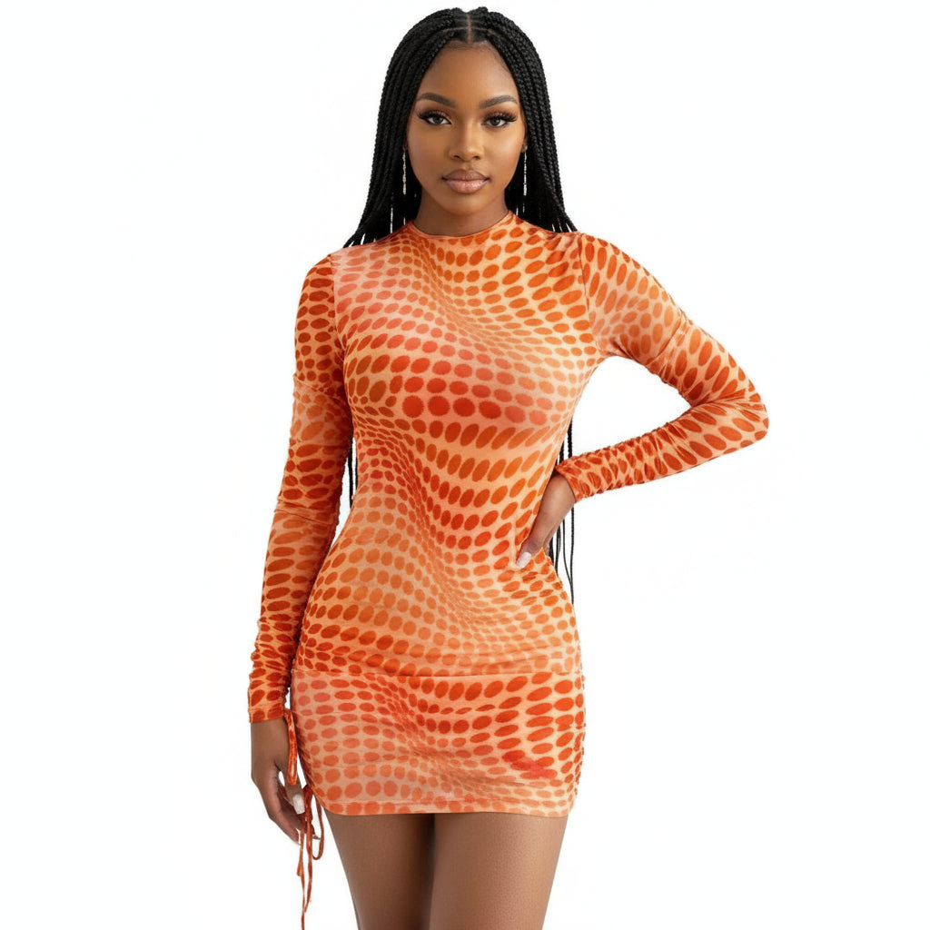 Polka Dot Sexy Long Sleeves O Neck Dress