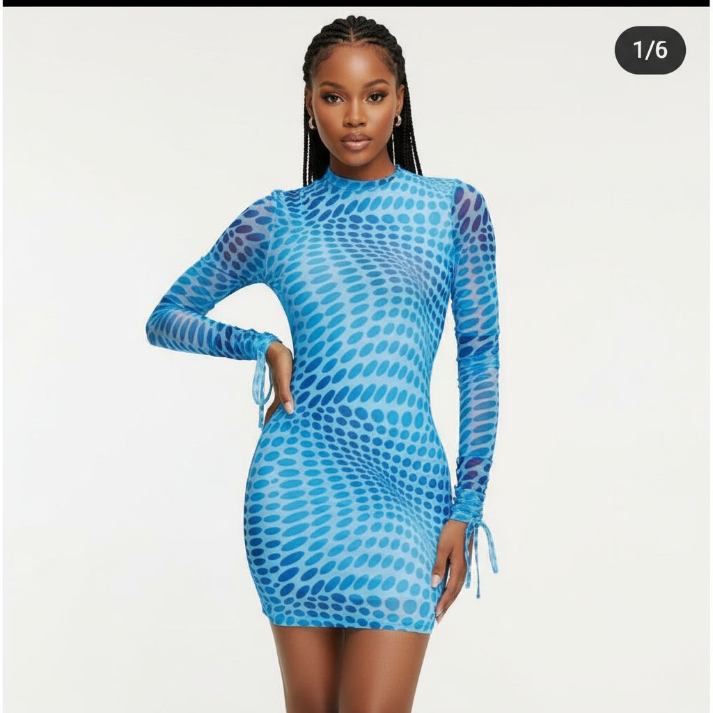 Polka Dot Sexy Long Sleeves O Neck Dress