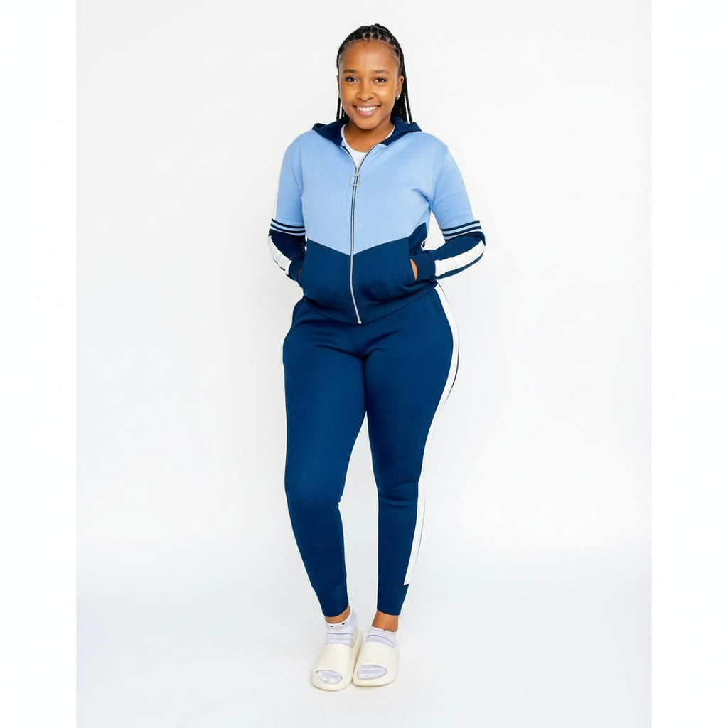 Knit Winter Hooded Zipper Two-piece Set