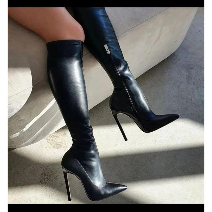 faux below knee pencil boots — YELLOW SUB TRADING