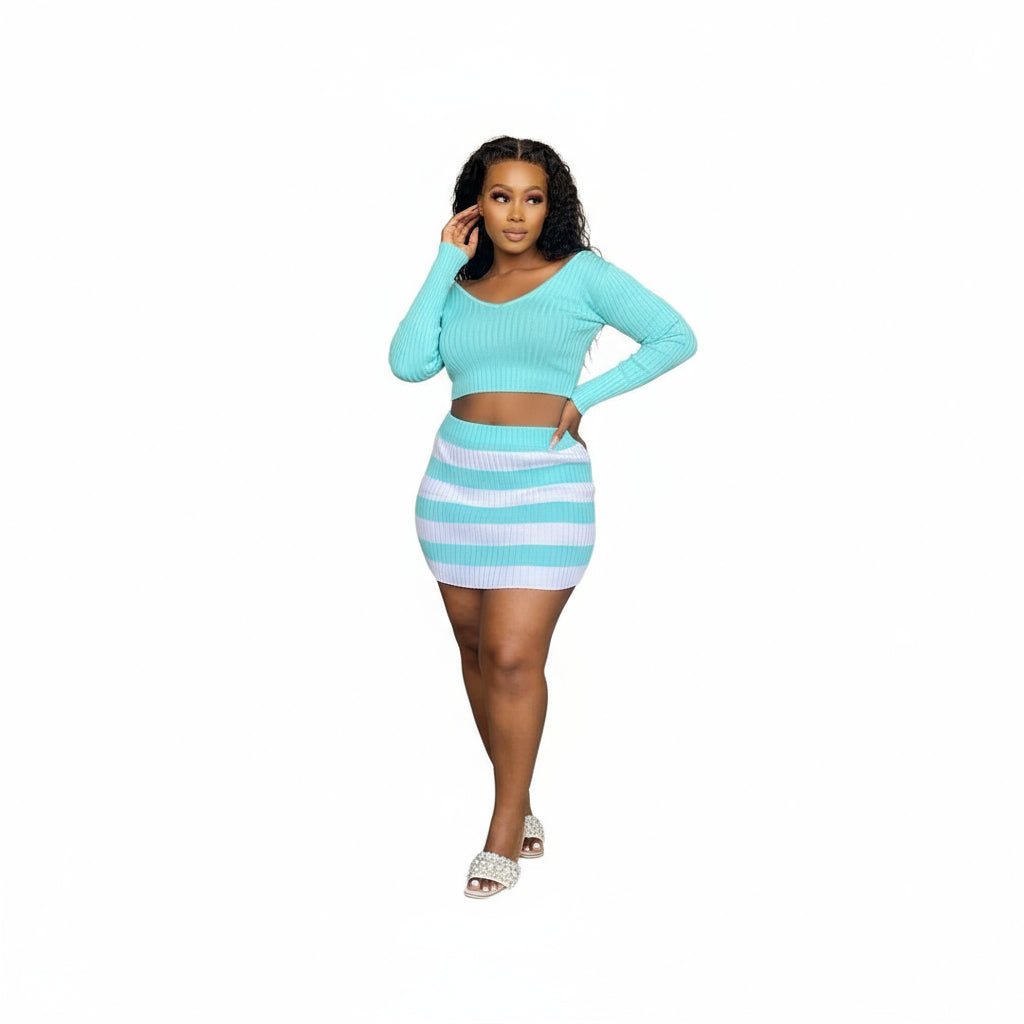 Knitted Cropped Top & Skirt Set