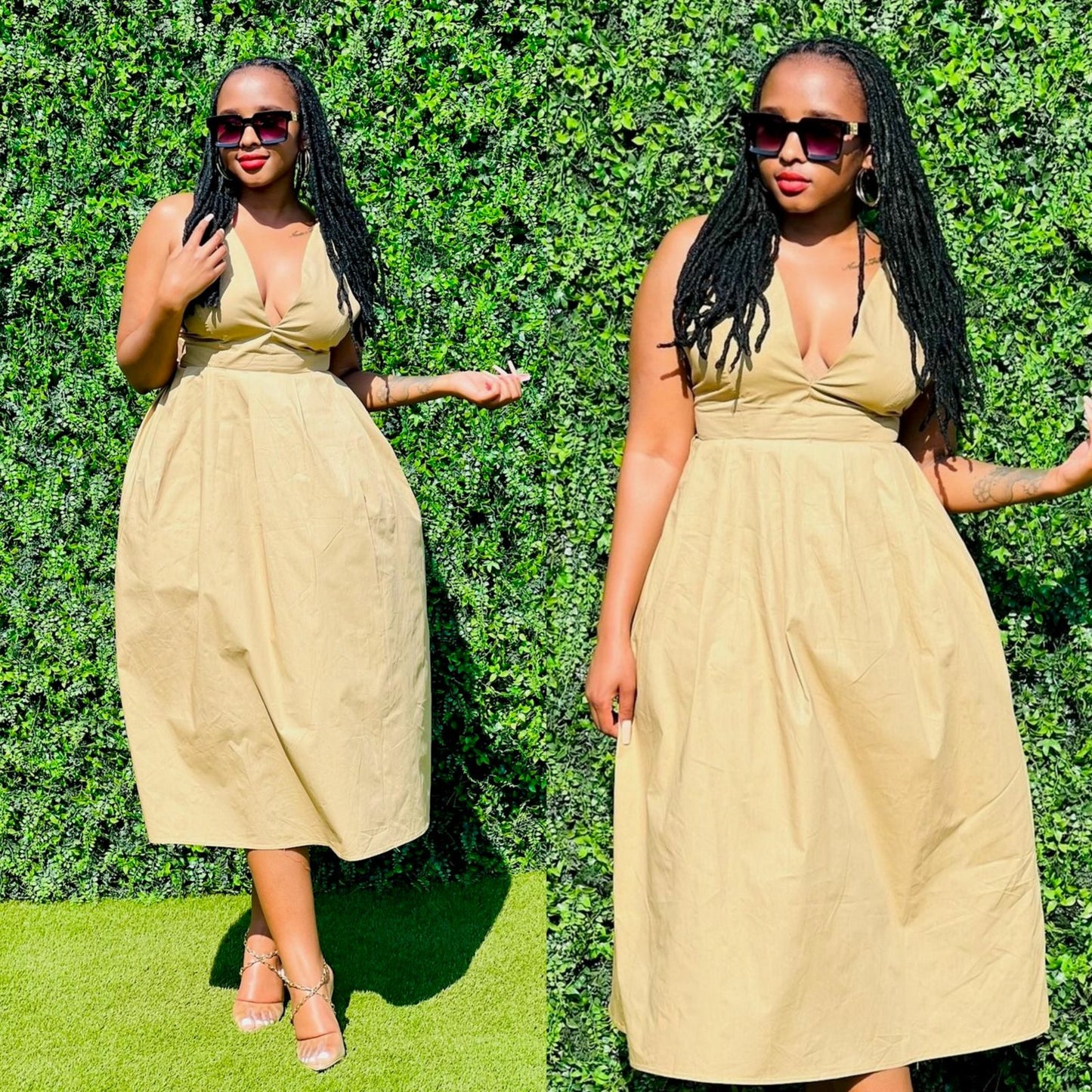 Sexy V Neck Sleeveless Big Bow Open Back Dress