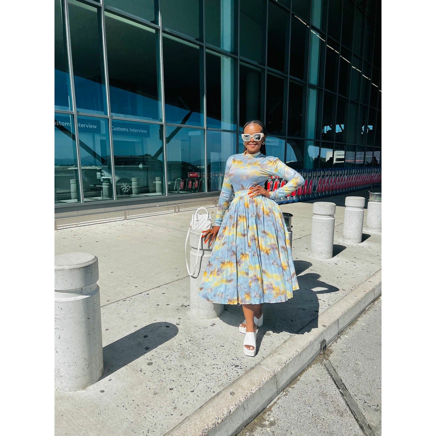 Printed High-Neck Top & Long Skirts Set