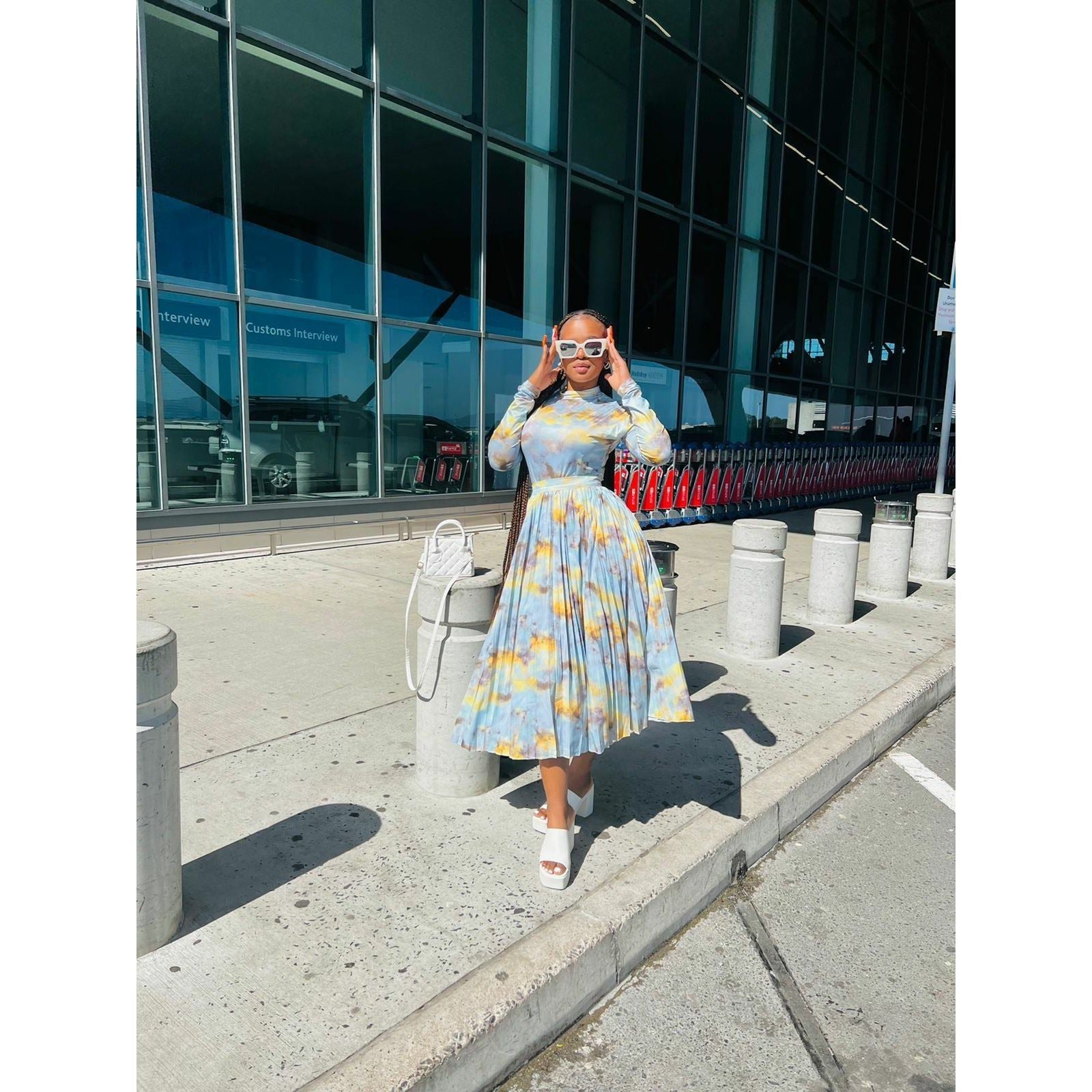 Printed High-Neck Top & Long Skirts Set